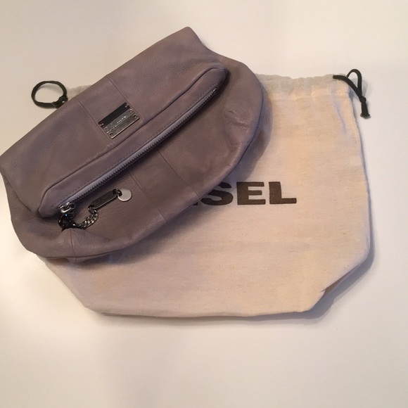 Diesel Handbags - Diesel Large Mink Gray Zip Top Foldover Pouch